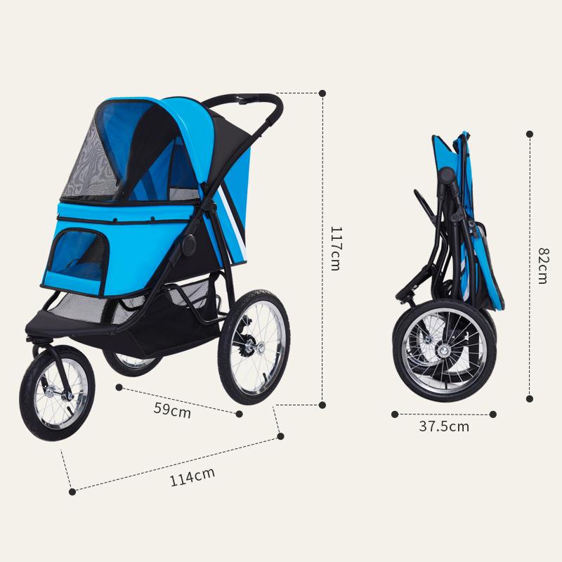 Pet Stroller Carrier Travel With Large Wheels