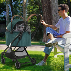 Wholesale manufacturer detachable basket green cat dog strollers with 4 wheels