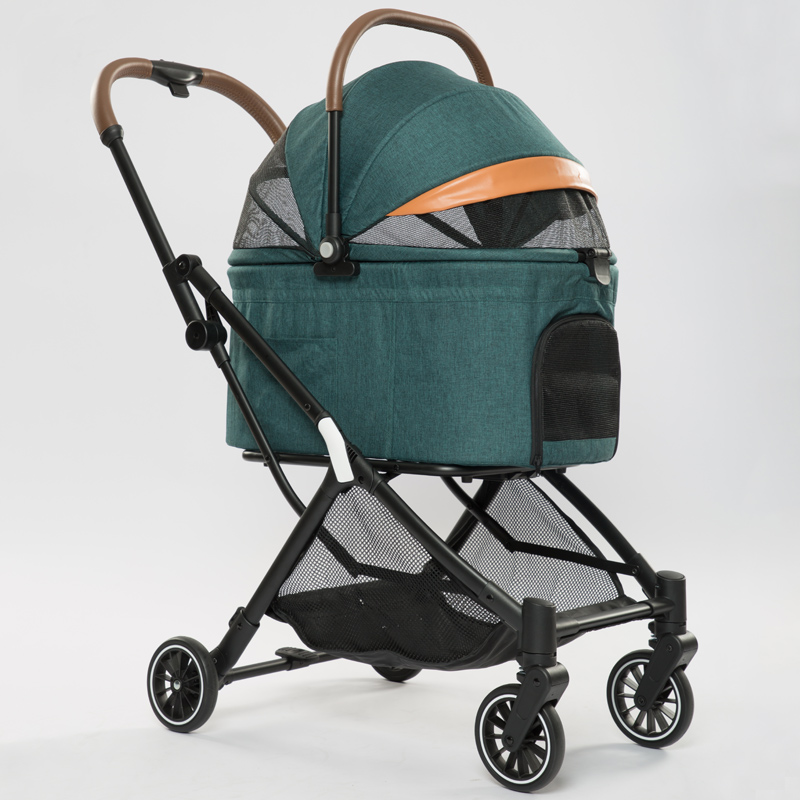 Wholesale manufacturer detachable basket green cat dog strollers with 4 wheels