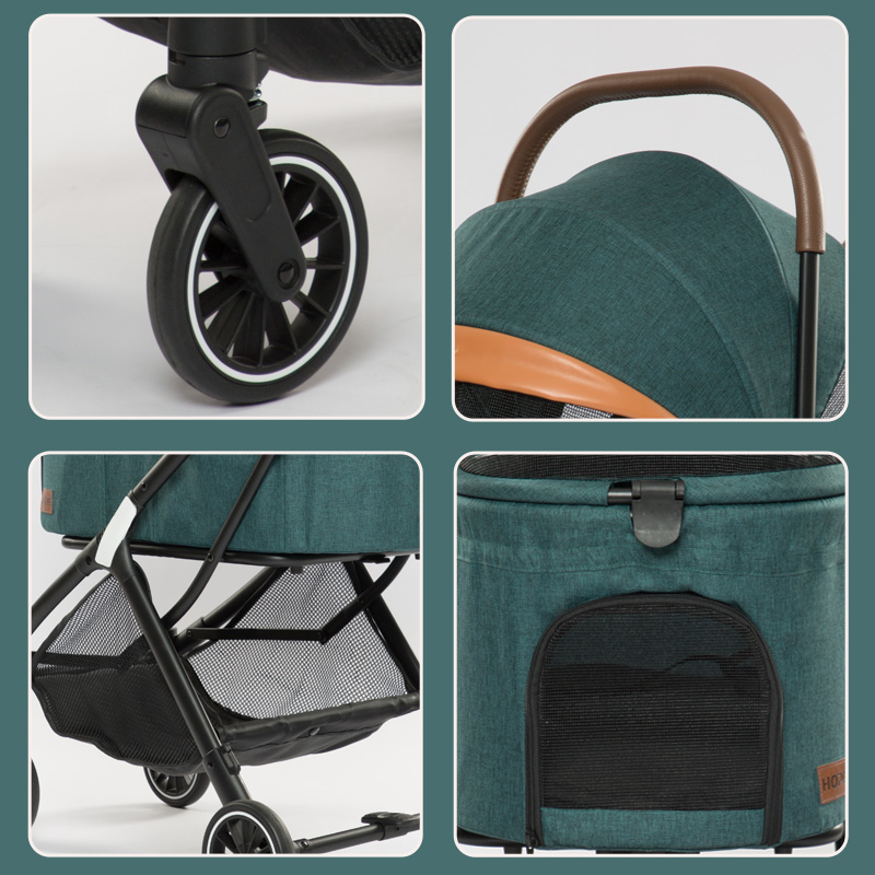 Wholesale manufacturer detachable basket green cat dog strollers with 4 wheels