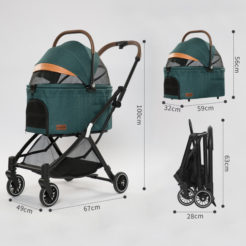 Wholesale manufacturer detachable basket green cat dog strollers with 4 wheels